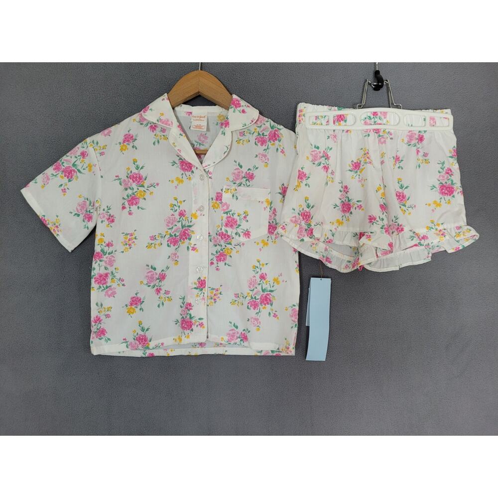 Cat & Jack Girls Floral Pajama Set Short Sleeve Button Top & Shorts Medium - Picture 2 of 5
